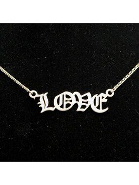 Vintage Love Necklace Silver Tone Adjustable 16-19 Inches Gothic Script Design